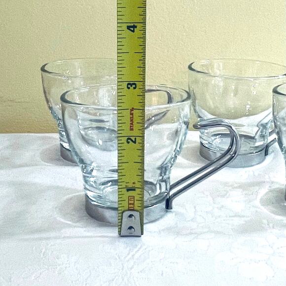 4 Bormioli Rocco Oslo Italian Tempered Glass Espresso Cups Metal Handle Mugs Cup - Picture 7 of 11
